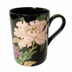 Fitz & Floyd Cloisonne Peony Black Cup Mug FF75